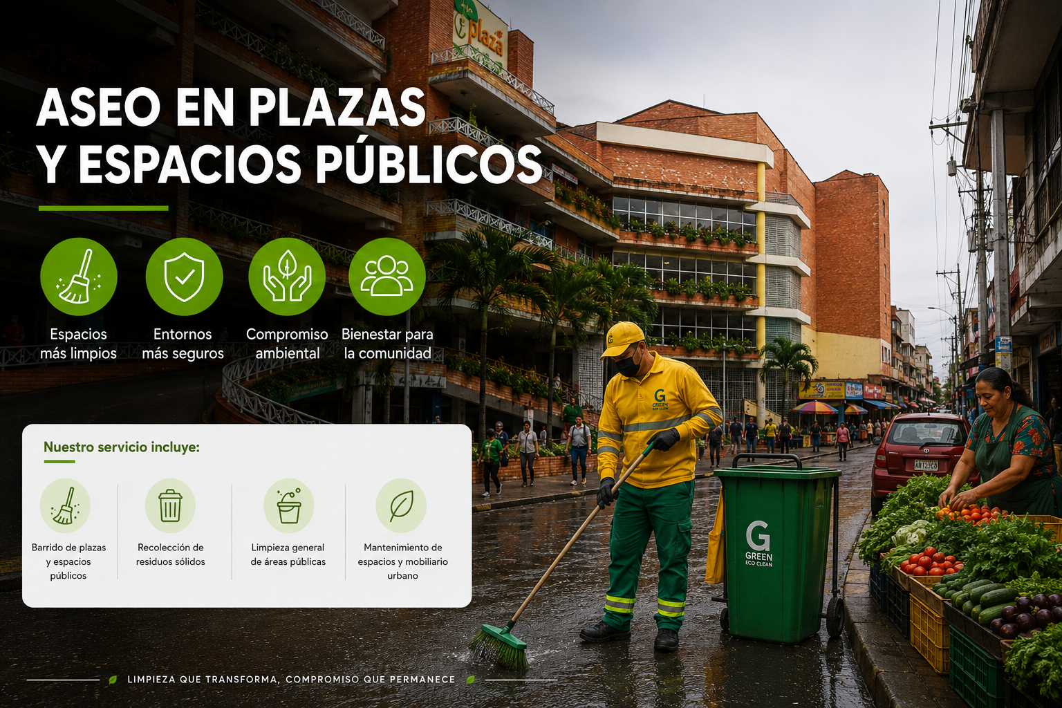 Aseo en plazas y espacios públicos — limpieza y bienestar comunitario